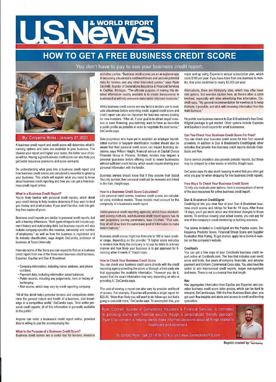 U.S. News & World Report article: How to Get a Free Business Credit Score