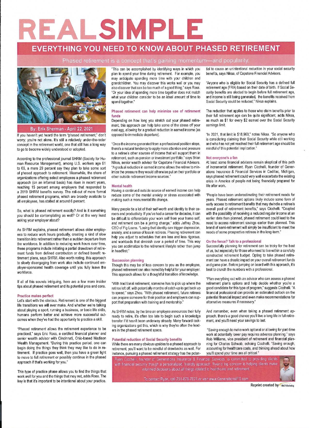 Real Simple article: Everything You Need to Know About Phased Retirement